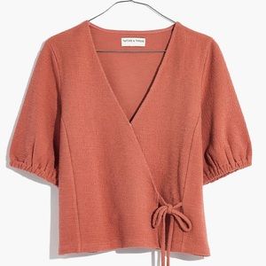 Texture & Thread Puff-Sleeve Wrap Top